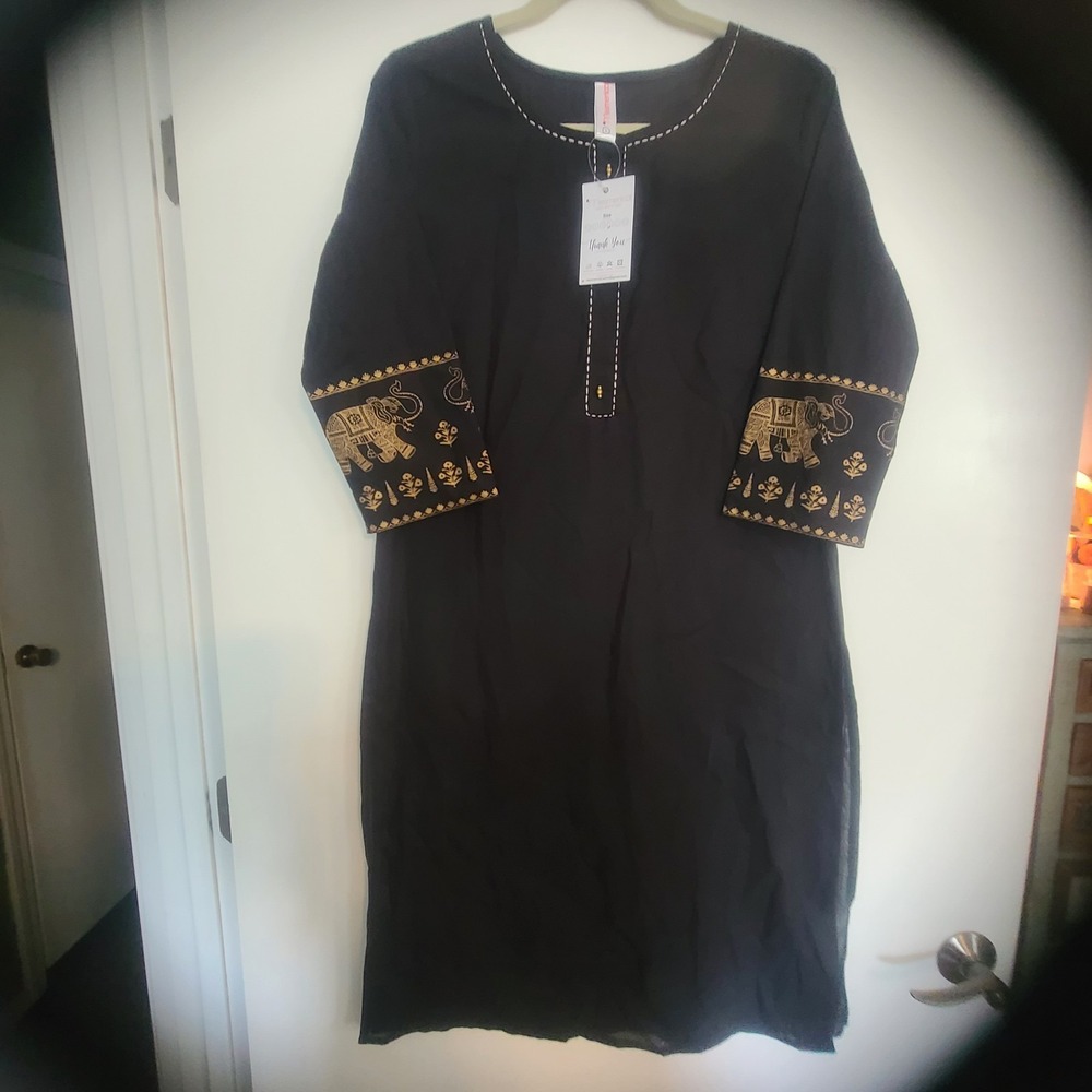 Mesmeriical Unisex Cotton Pajama Kurta With Gold Metallic Elephants On Sleeves